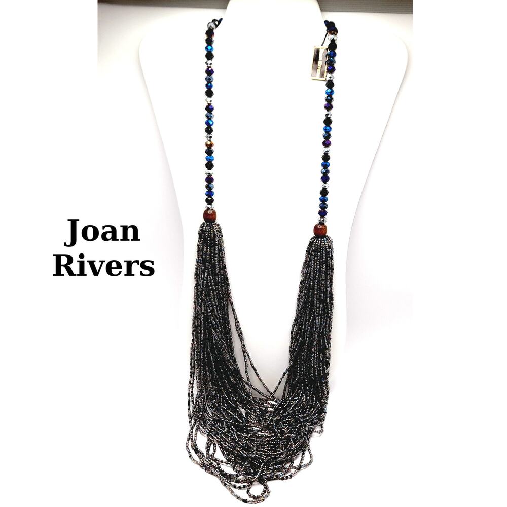 Vintage Joan Rivers Multistrand Purple Blue Silver Beaded Necklace
